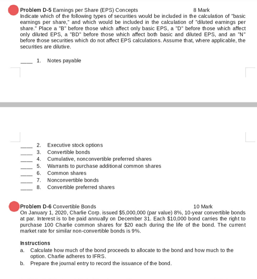 intermediate Financial Reporting II Problem 05 Earnings per Share (EPS) Concepts 8
