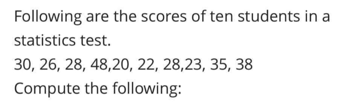 Compute the following:a. Rangeb. Quartile Deviationc. Sample Variance (round off to 2