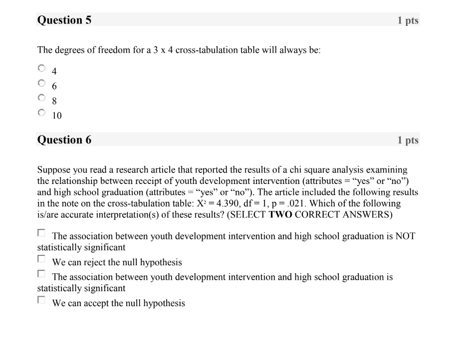 of univariate analysis. F True F False Question 2 1 pts Chisquare