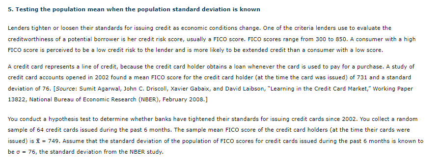  5. Testing the population mean when the population standard deviation is