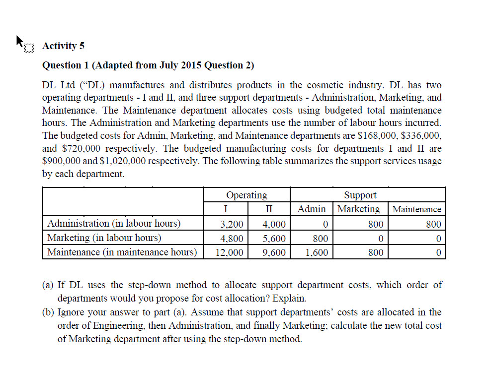  Activity 5 Question 1 (Adapted from July 2015 Question 2) DL
