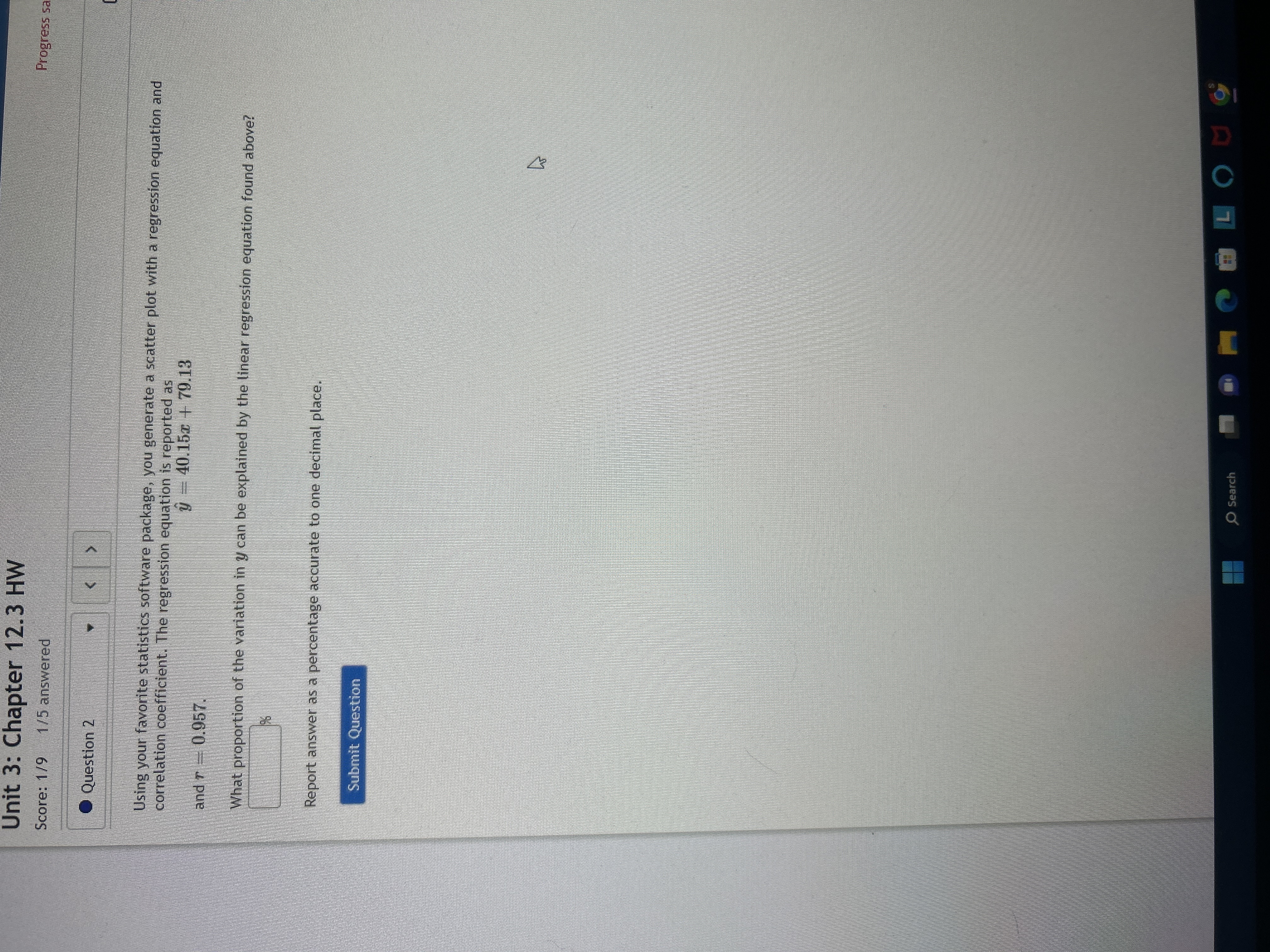 Unit 3: Chapter 12.3 HW Progress s Score: 1/9 1/5 answered