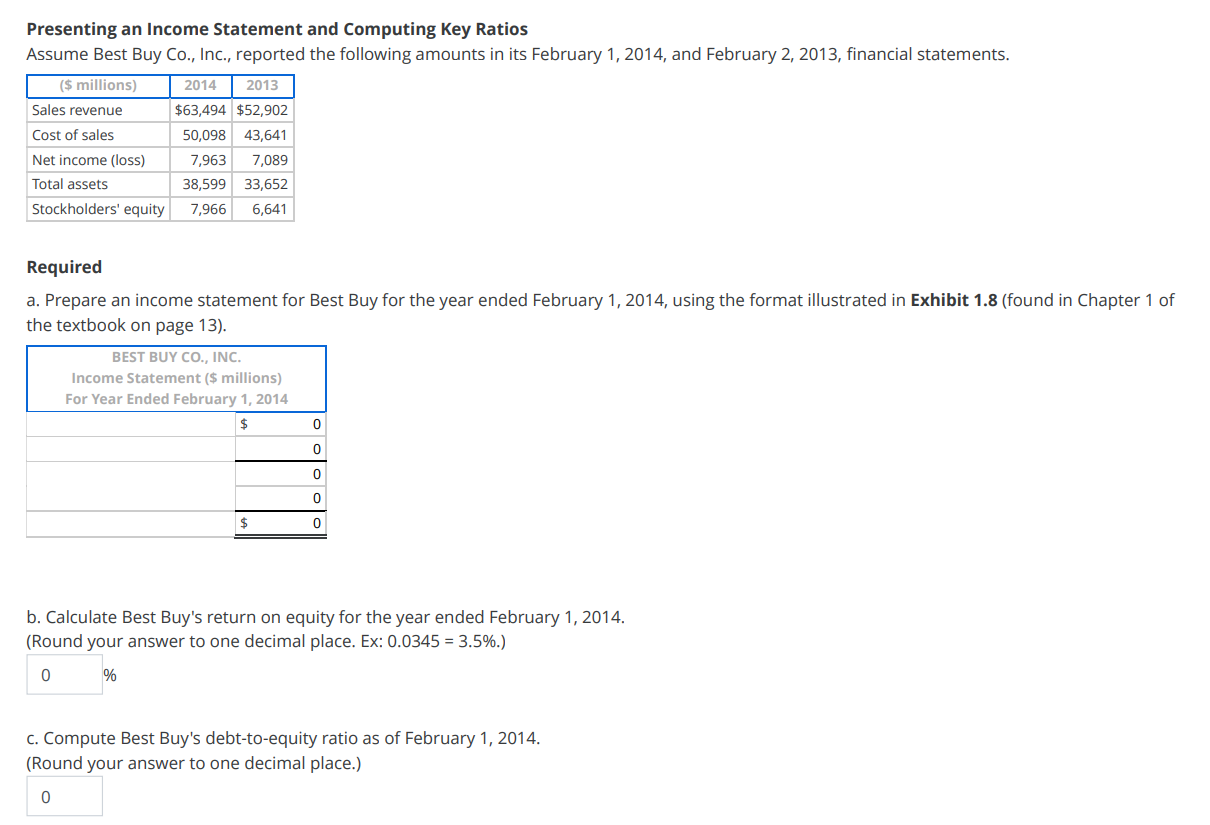  Presenting an Income Statement and Computing Key Ratios Assume Best Buy