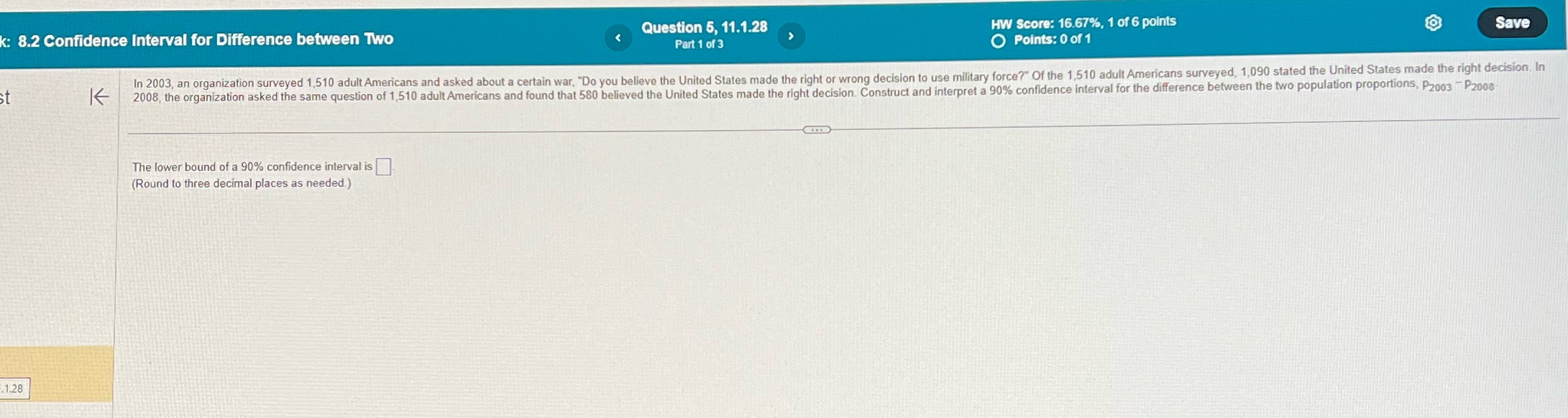 @ Save k: 8.2 Confidence Interval for Difference between Tao Question 5,