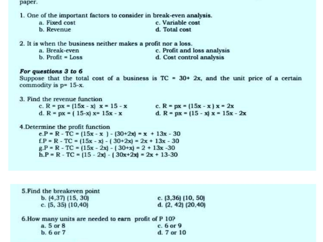 please answer and make solution paper. 1. One of the important factors