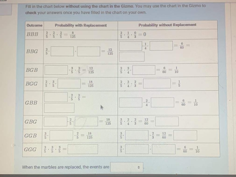  Fill in the chart below without using the chart in the