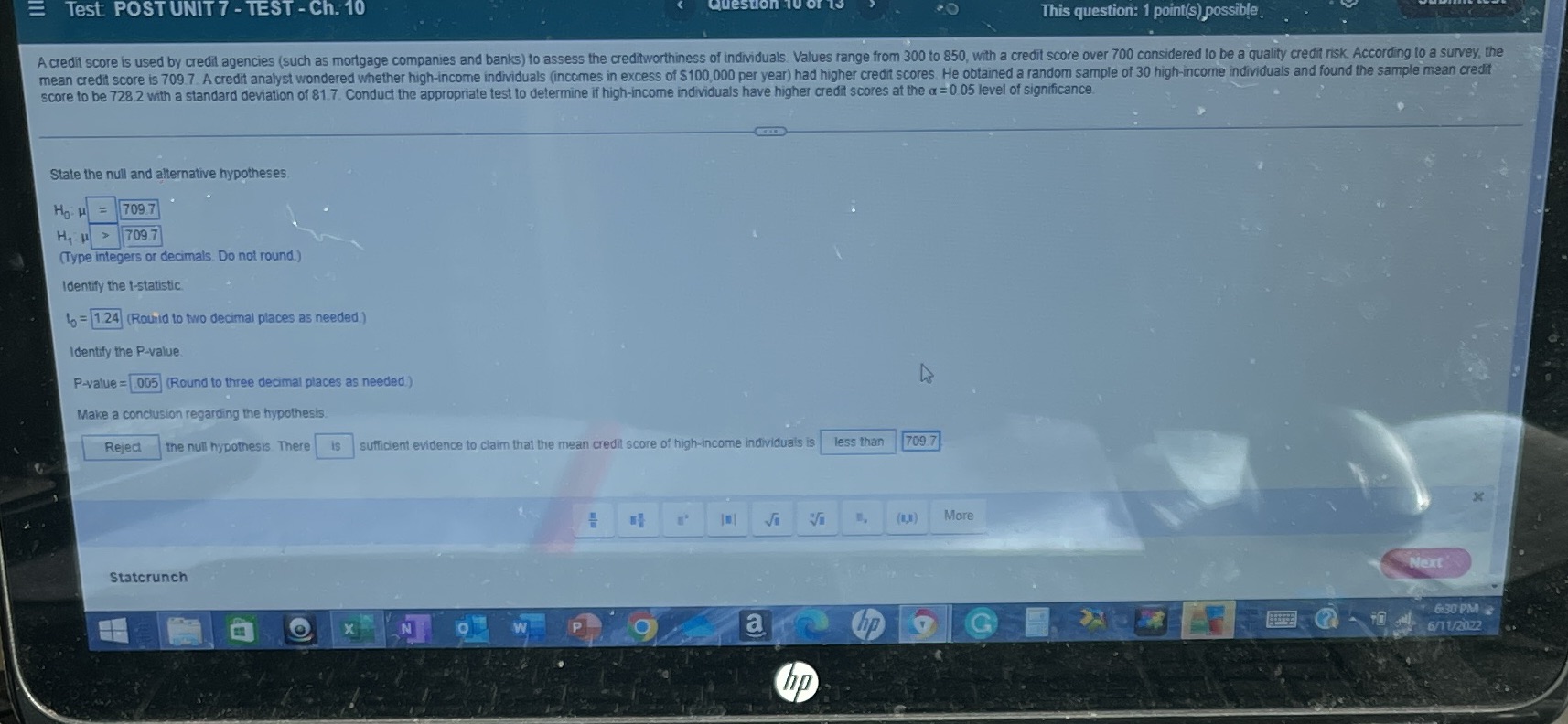 Am I correct? If not please help! Test: POST UNIT 7 -