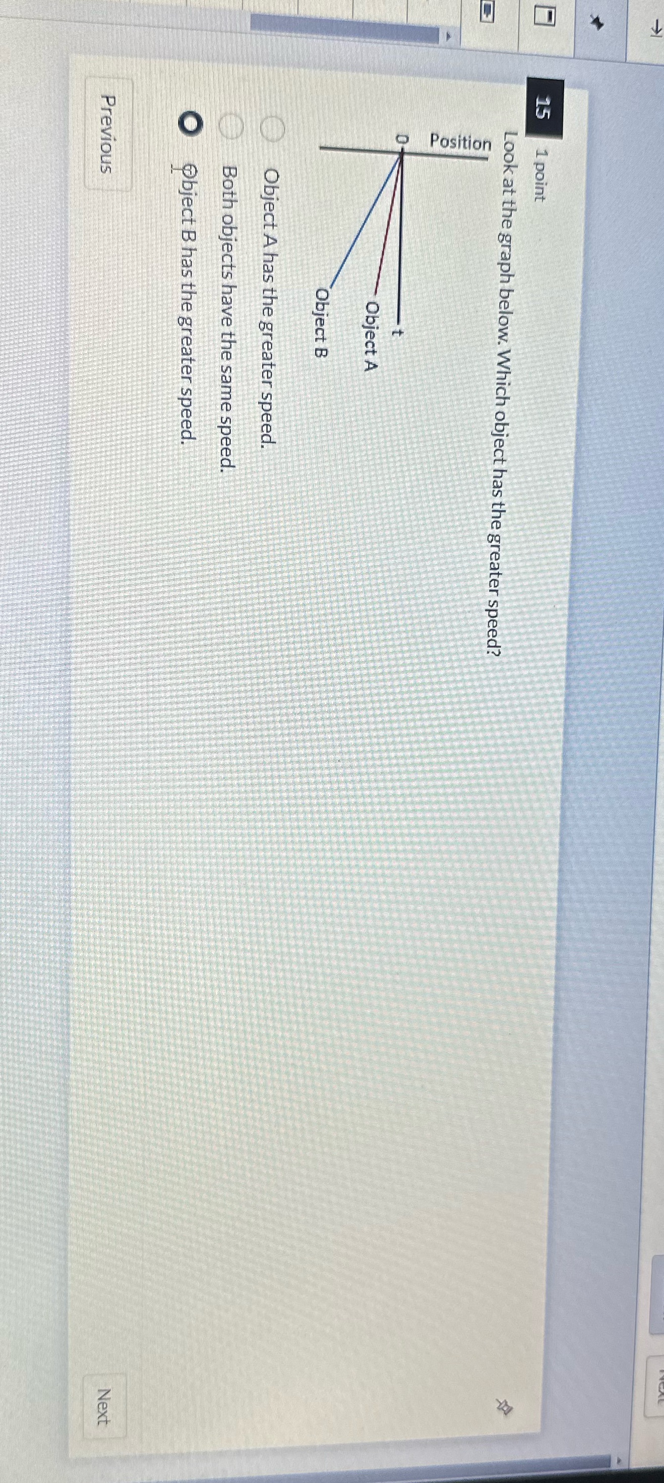 q15 1 point Look at the graph below. Which object has the