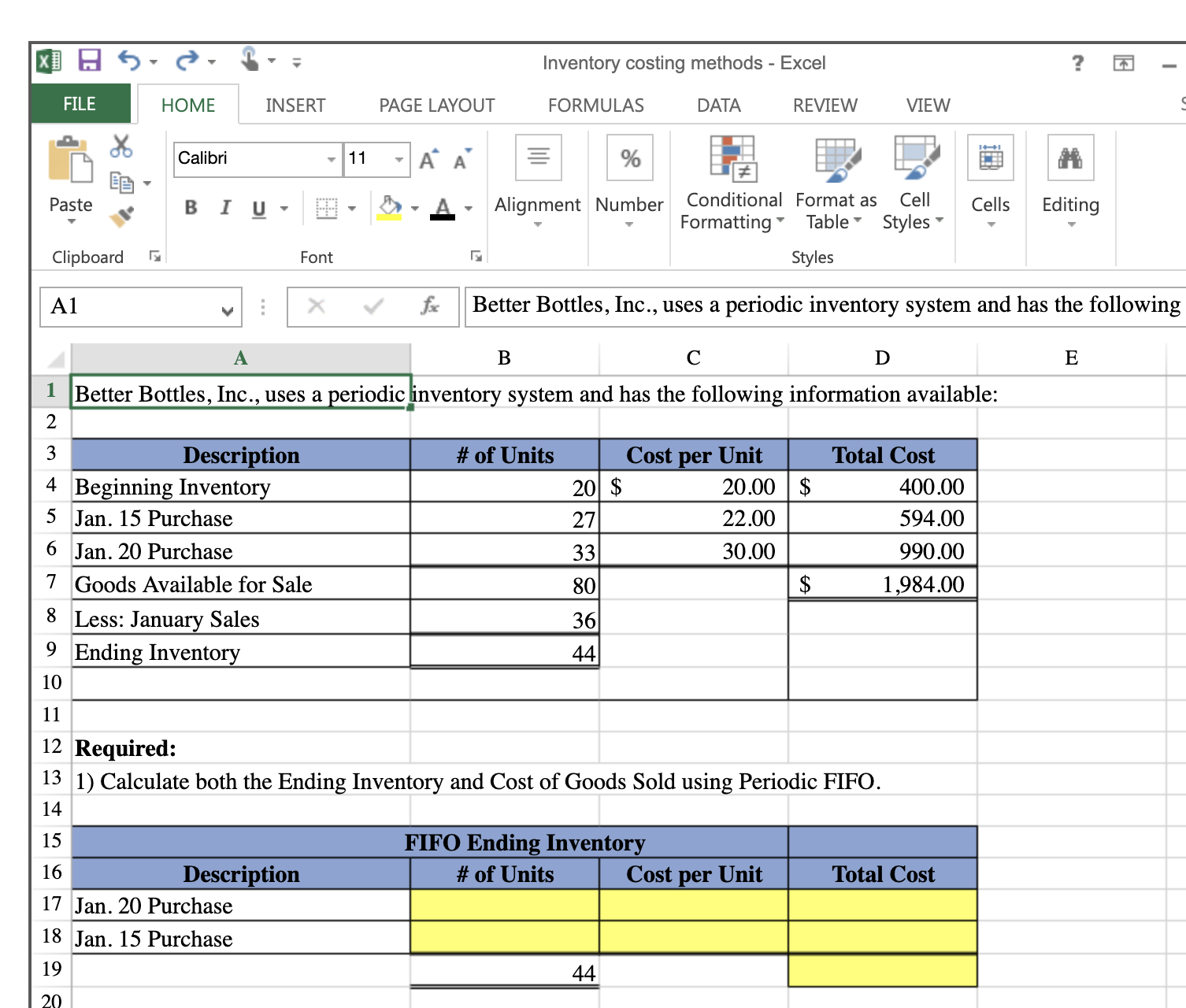 part 3: PLEASE INCLUDE HOW KEYS TO INPUT Inventory costing methods -