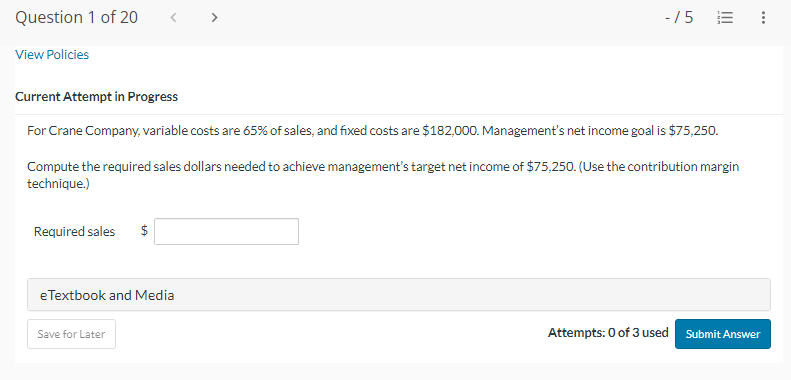 Question 1 of 20 View Policies Current Attempt in Progress For Crane