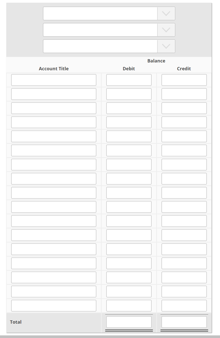 31, 2016. Enter accounts in order of assets, liabilities, common stock, dividends,