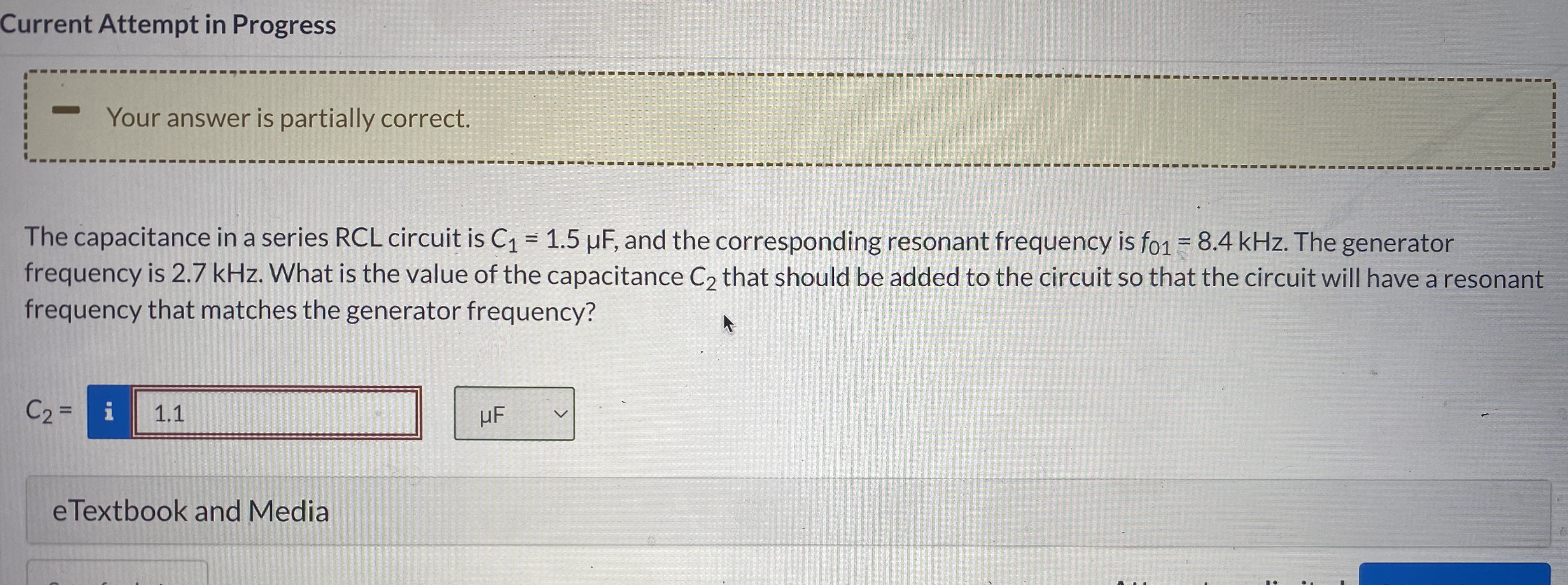  Current Attempt in Progress Your answer is partially correct. The capacitance