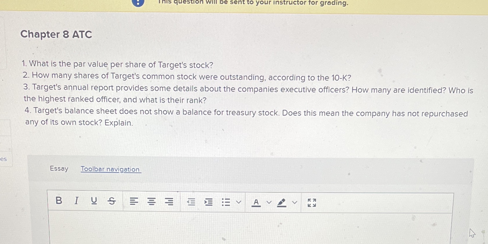  This question will be sent to your instructor for grading. Chapter