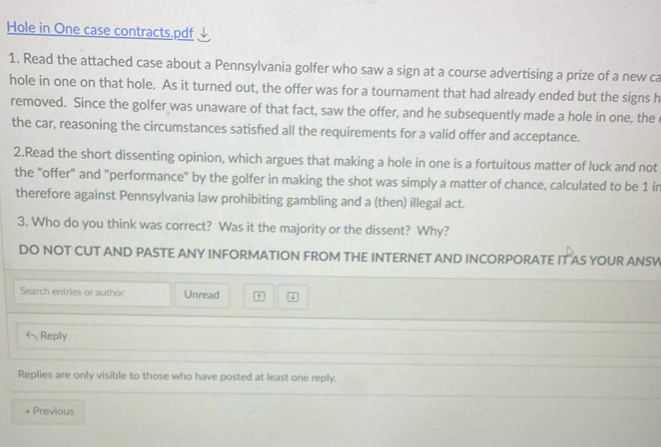 Hole in One case contracts.pdf L 1. Read the attached case