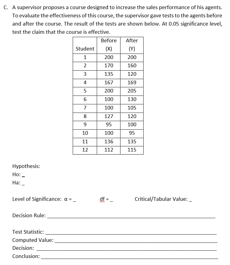  C. A supervisor proposes a course designed to increase the sales