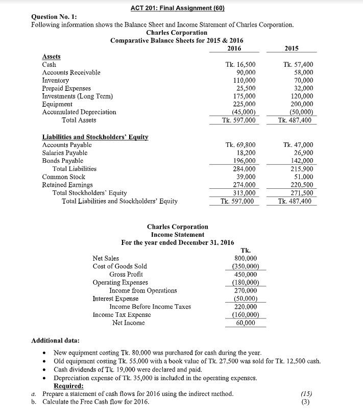 Please solve these three questions. It's for my assignment. ACT 201: Final
