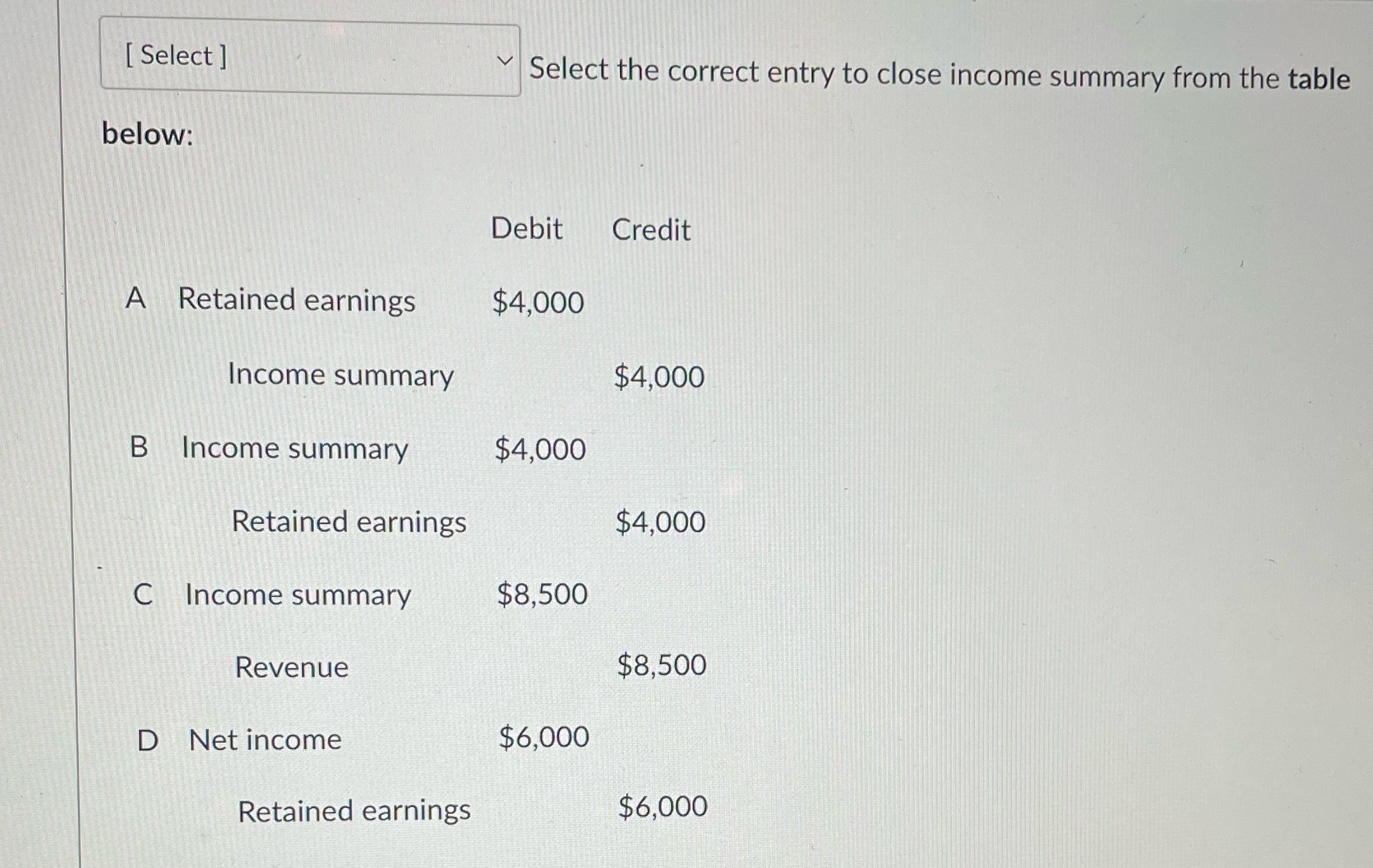 Please help me [ Select ] Select the correct entry to close