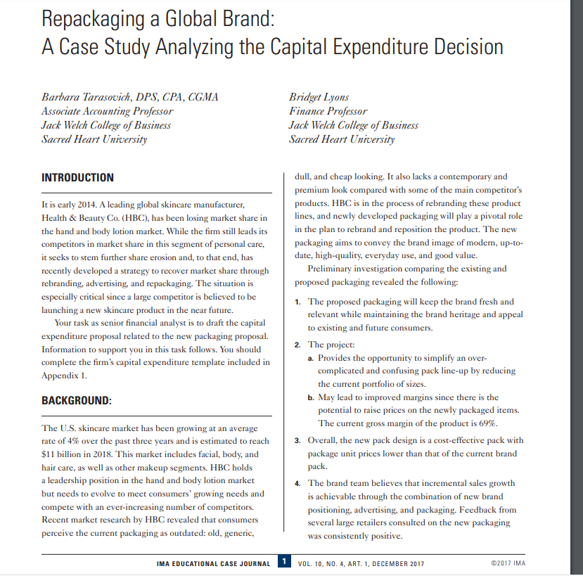  Repackaging a Global Brand: A Case Study Analyzing the Capital Expenditure