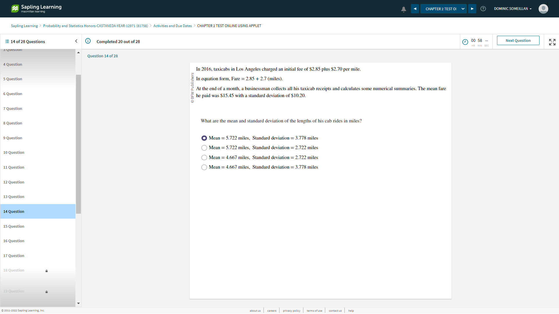  Sapling Learning CHAPTER 2 TEST OI ? DOMINIC SOMEILLAN - macmillan