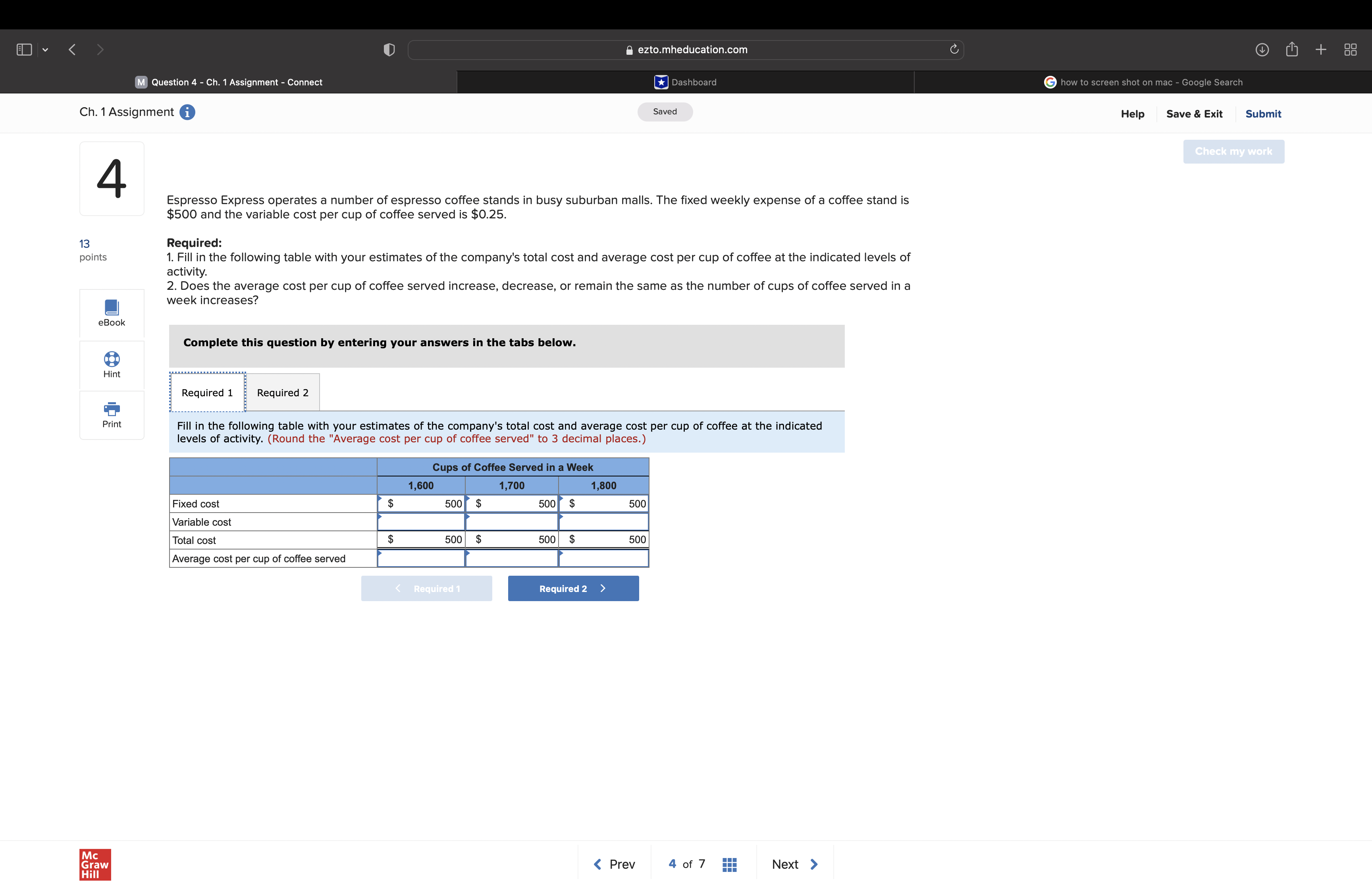  h eztomheducationcom M Question a . Ch 1 Assignment . Connect