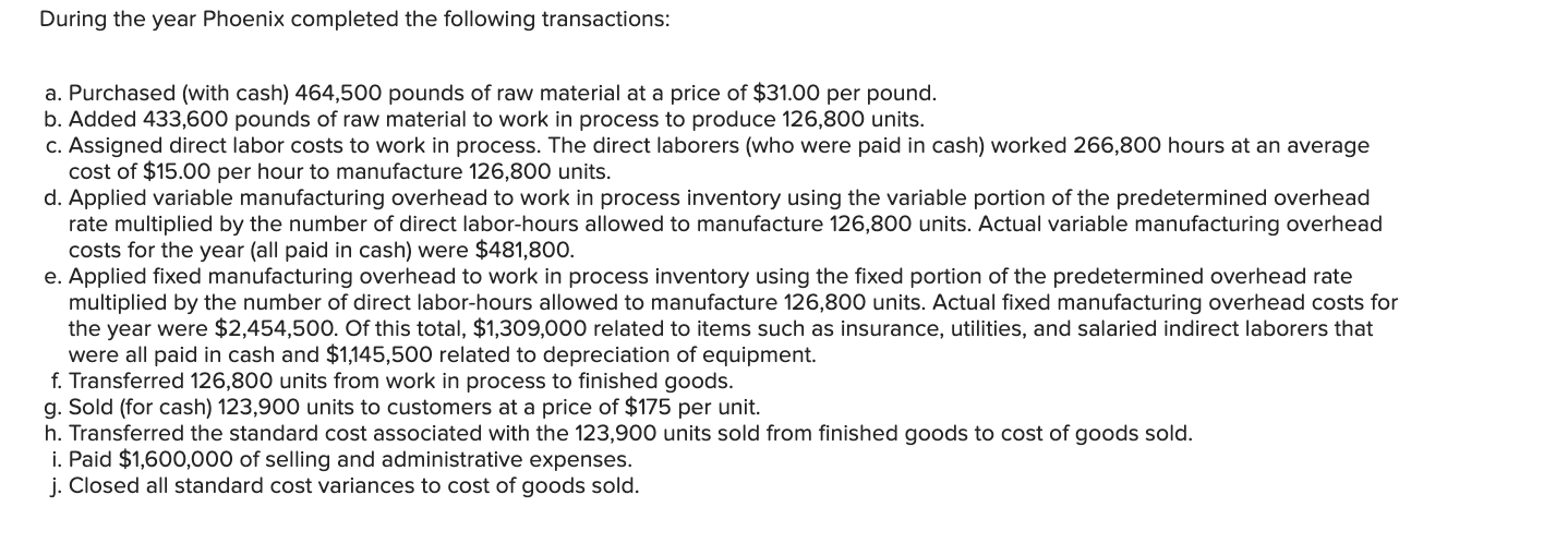 manufactures only one product and uses a standard cost system. The company