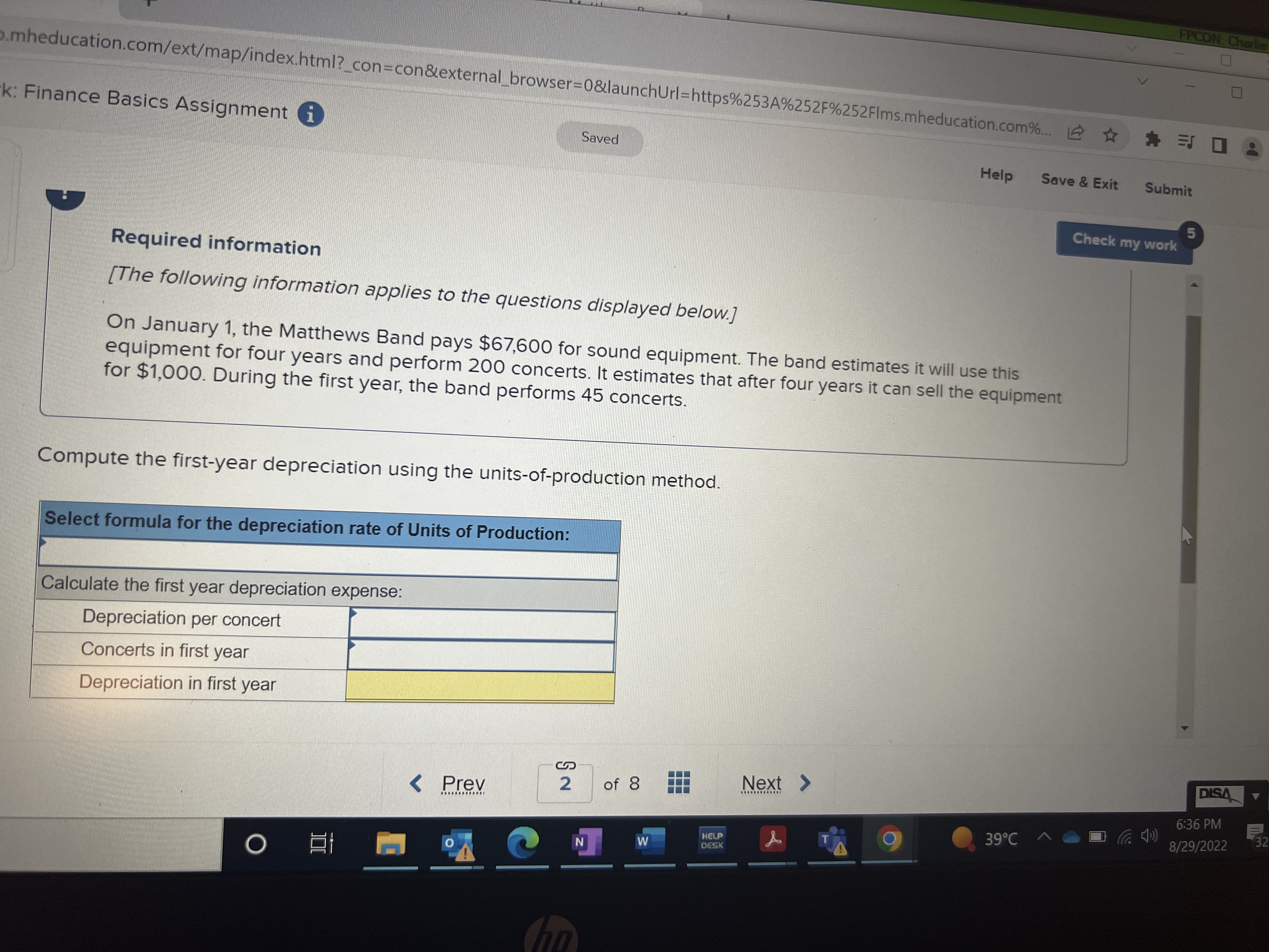 Help Save & Exit Submit Check my work Required information [The following