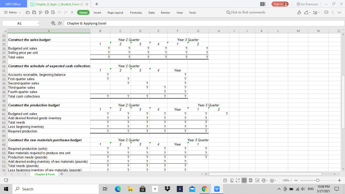by changing the budgeted unit sales in Quarter 2 of Year 2