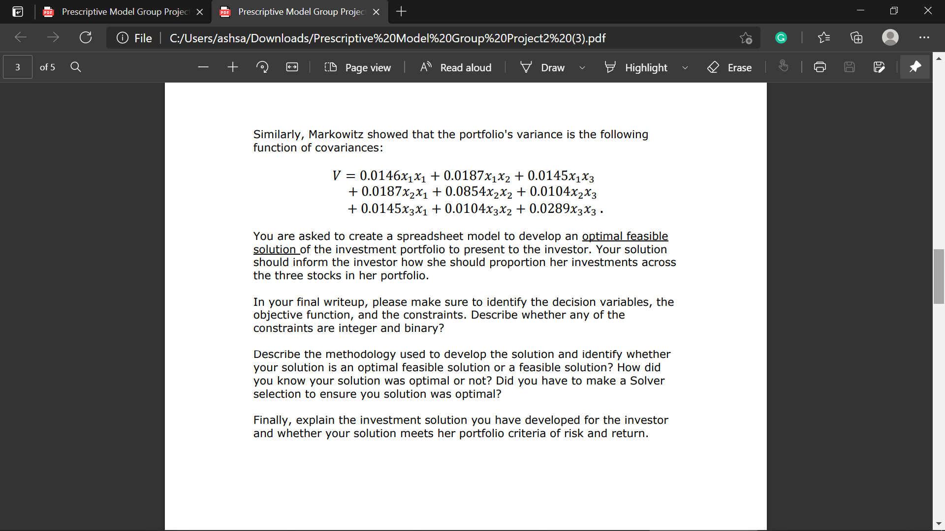 Optimization Model and just explain what it means? Ignore the report part,
