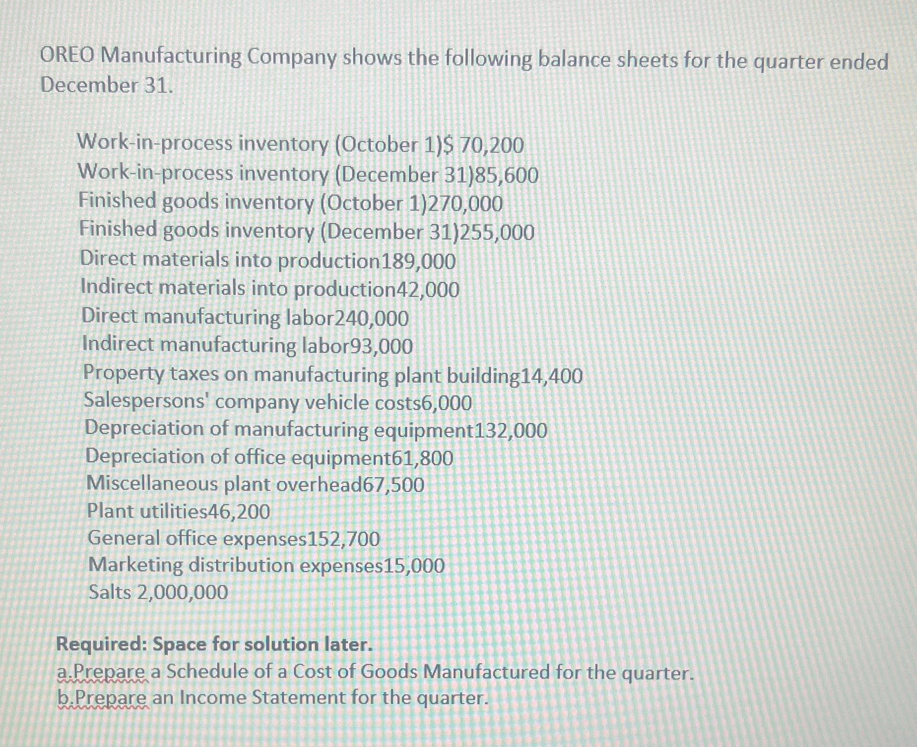 I need help with this exercise to study about the subject OREO