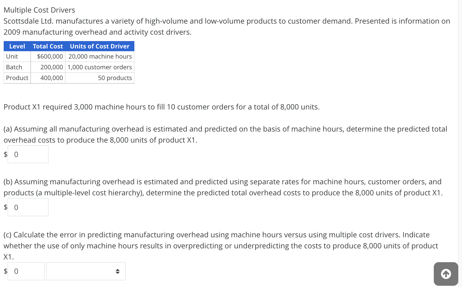 Practice problem help Multiple Cost Drivers Scottsdale Ltd. manufactures a variety of