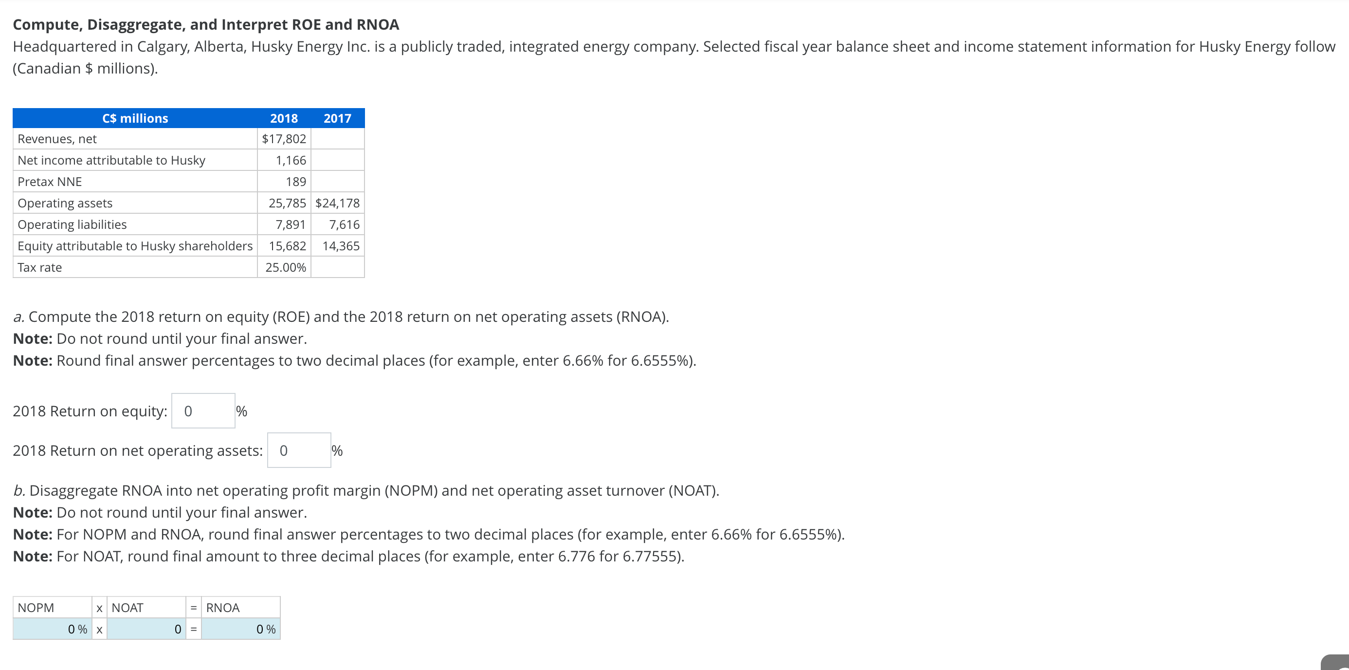 Compute, Disaggregate, and Interpret ROE and RNOA Headquartered in Calgary, Alberta,
