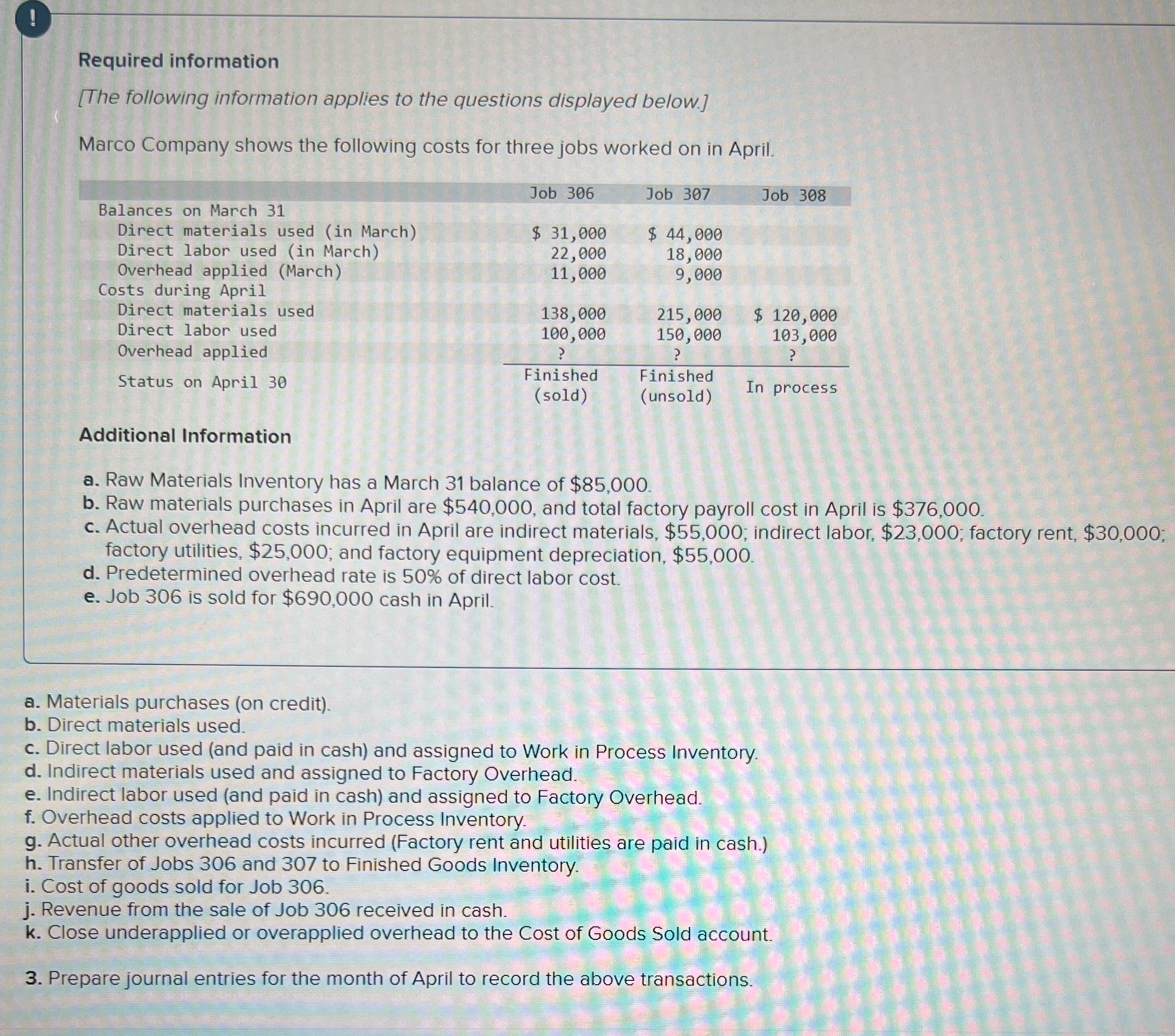 Please help . ...... Required information [The following information applies to the