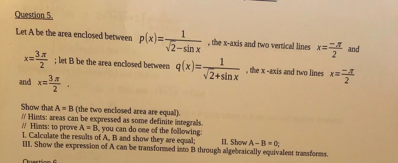 Question 5. Let A be the area enclosed between p (x)=