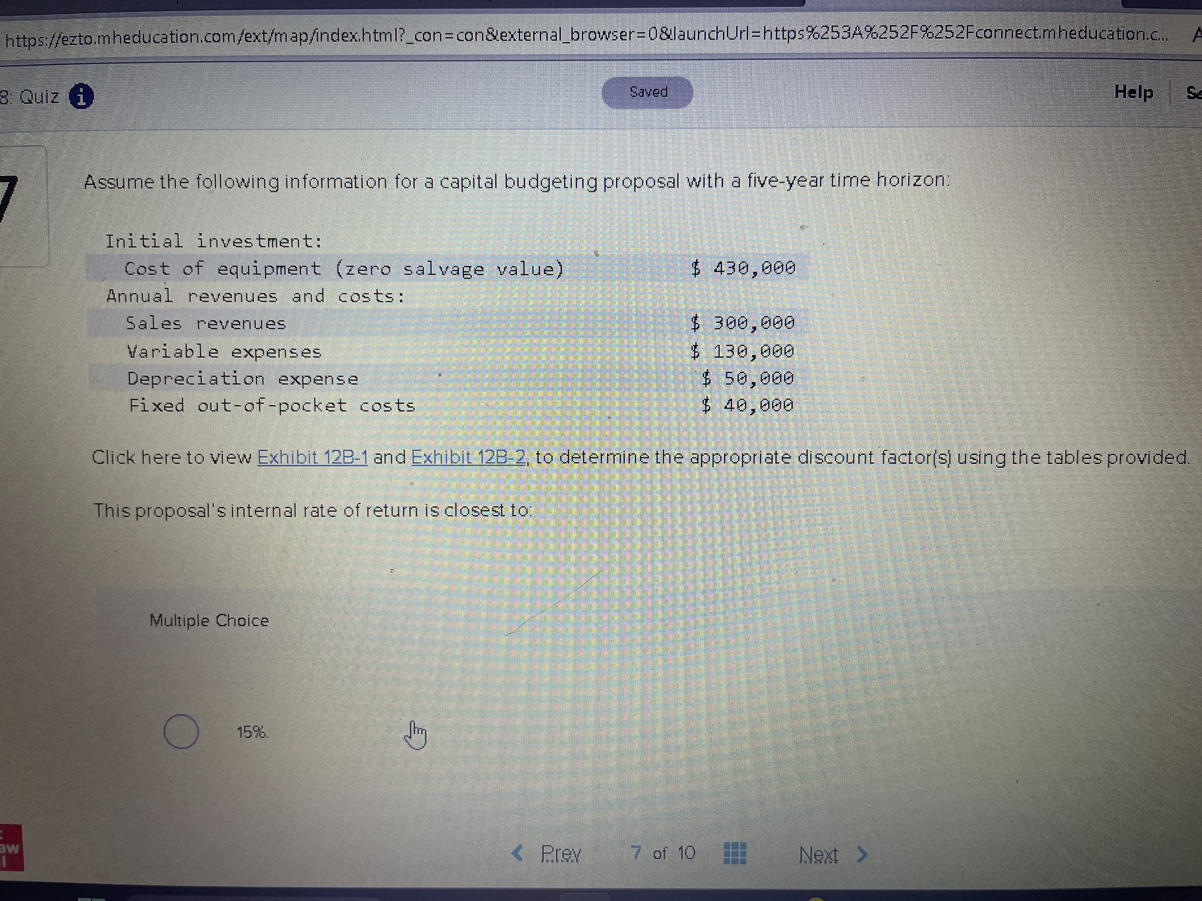  https://ezto.mheducation.com/ext/map/index.html?_con =con&external_browser =08launchUrl=https$6253A9252F%252Fconnect.mheducation.c... 8: Quiz i Saved Help S Assume the