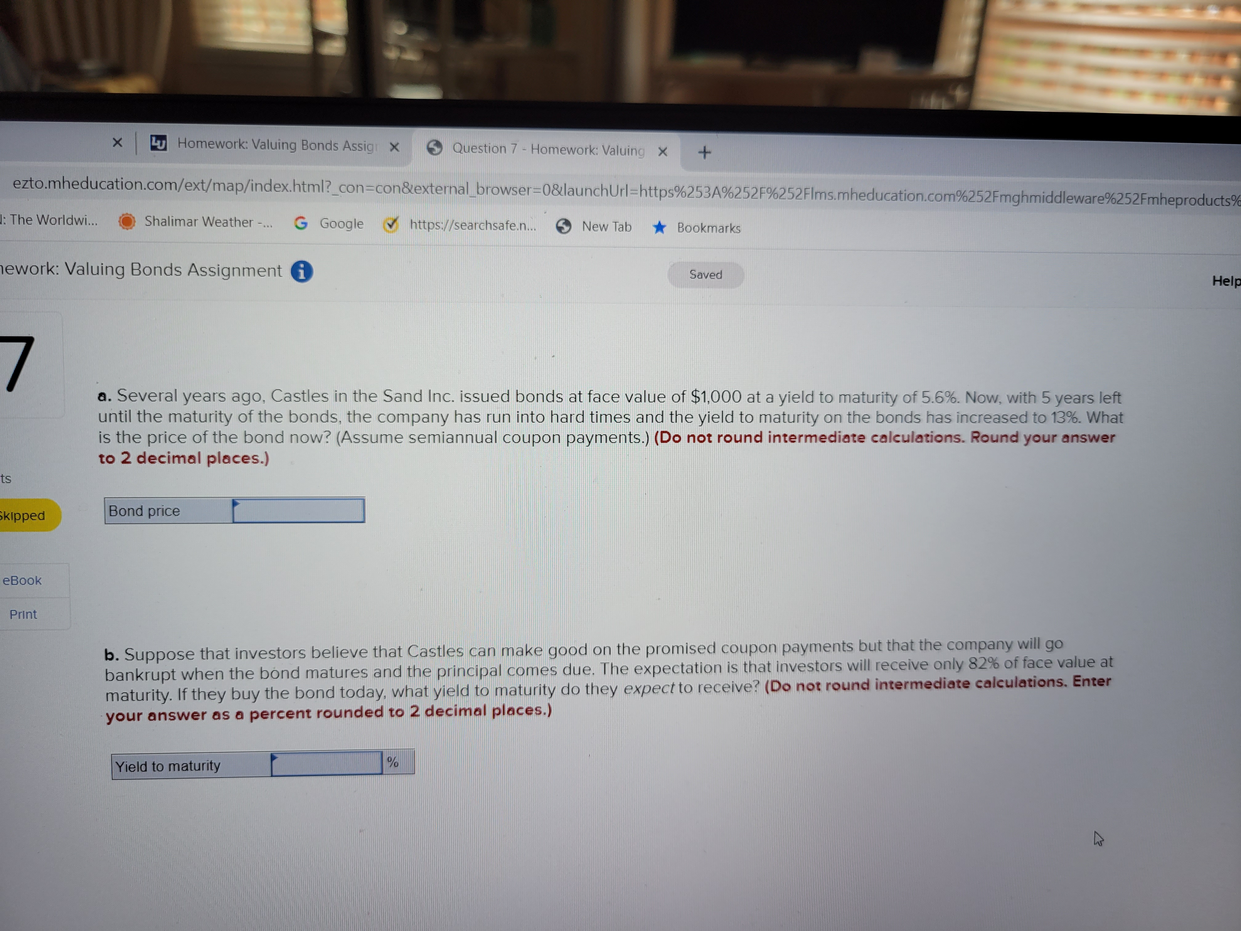  X Lu Homework: Valuing Bonds Assign x Question 7 - Homework: