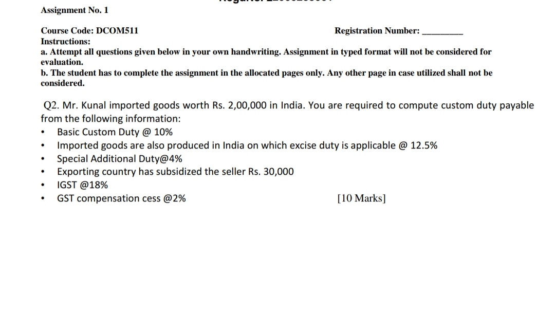 -_...='...._...- _..__-_.._ _ Assignment No. 1 Course Code: DCOMSll Registration Number: