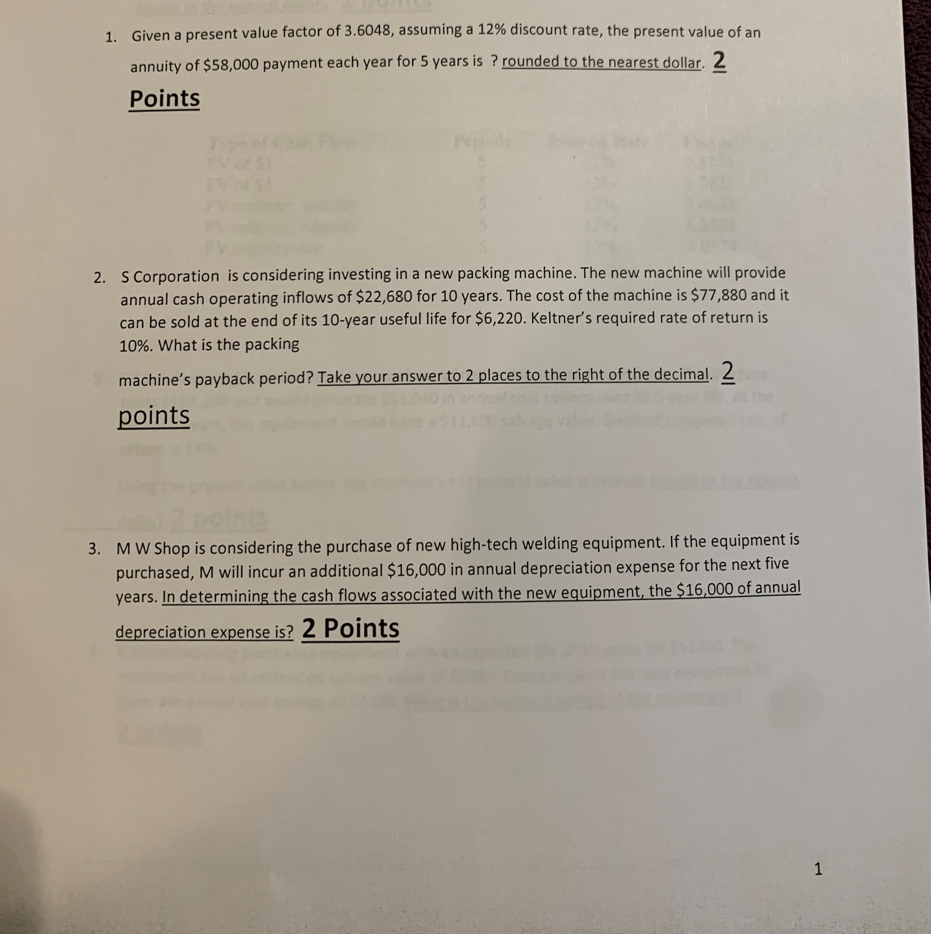 Questin is in the practice sheet 1. Given a present value factor