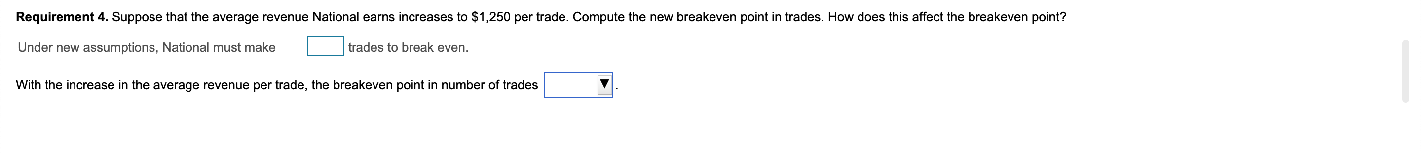 National. Show the breakeven point, the sales revenue line, the xed cost