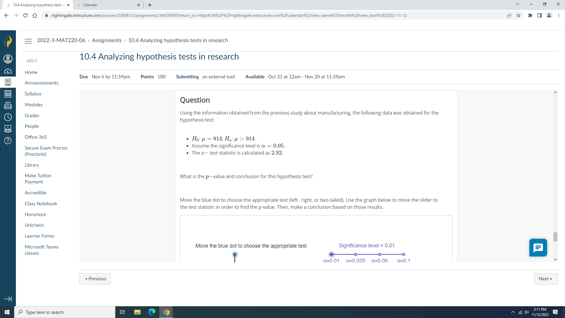 10.4 Analyzing hypothesis tests ir X Calendar + X C 0