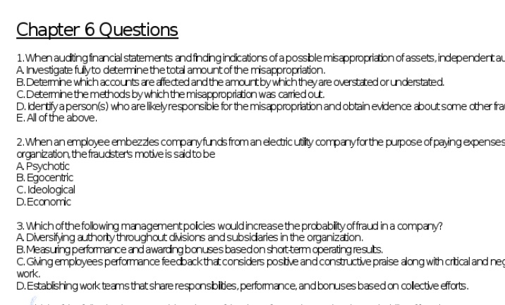 Please solve entire chapter 6 on financial fraud which is already thereon