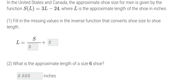United States and Canada, the approximate shoe size for men is given