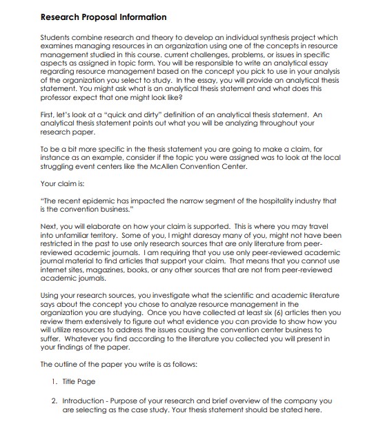 Research Proposal Information Students combine research and theory to develop an