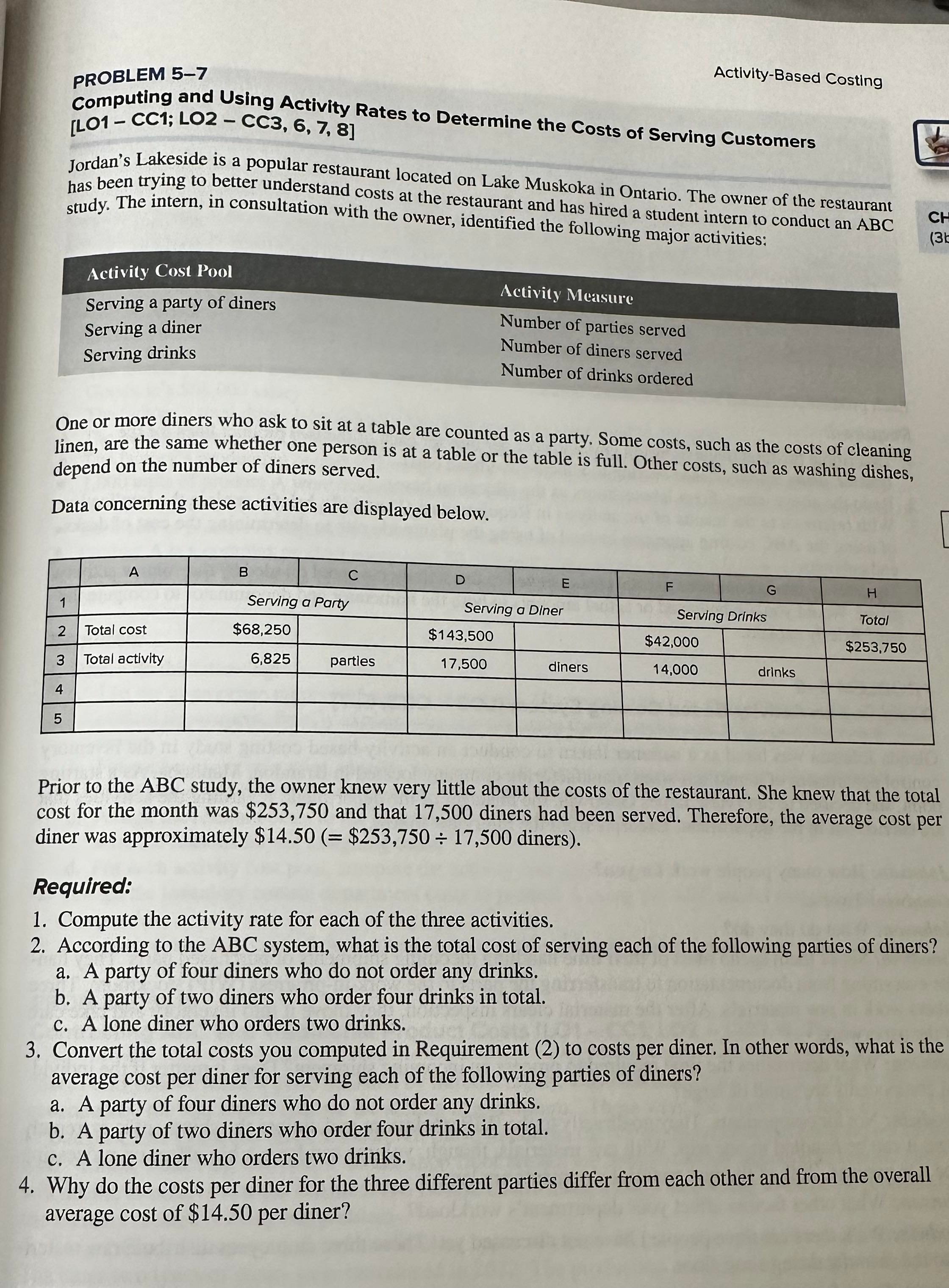  PROBLEM 5-7 Activity-Based Costing Computing and Using Activity Rates to Determine