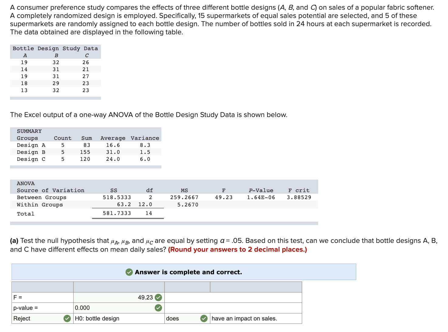 A consumer preference study compares the effects of three different bottle