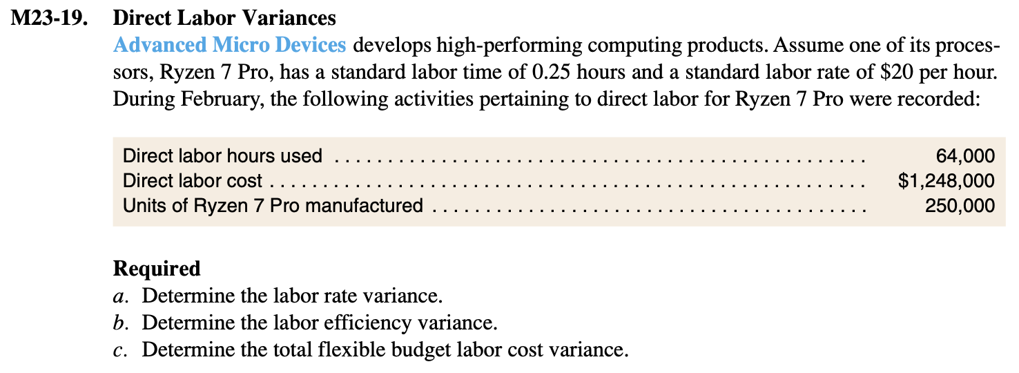  M23-19. Direct Labor Variances Advanced Micro Devices develops high-performing computing products.