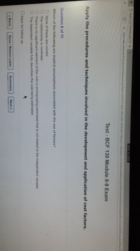 BCF 130 MODULE 8-9 EXAM Test - BCF 130 Module 8-9 Exam