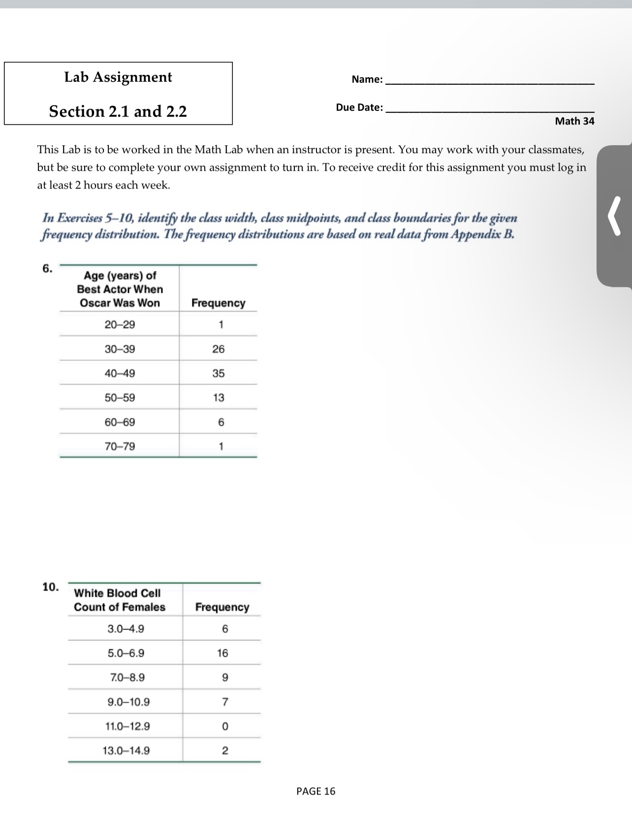Lab word problem2,1,2,2 Lab Assignment Name: Section 2.1 and 2.2 Due Date:
