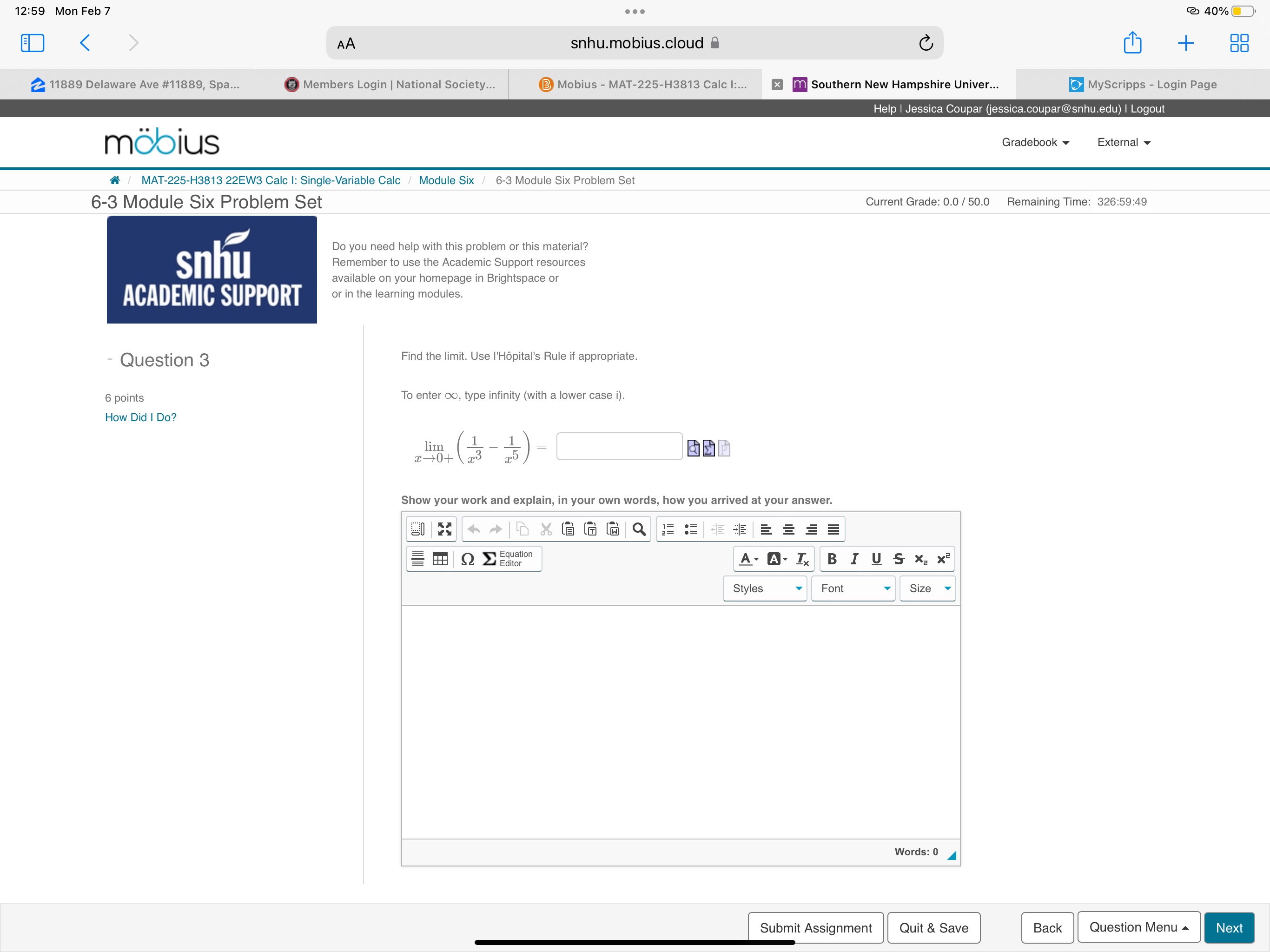 12:59 Mon Feb 7 . . . 40% AA snhu.mobius.cloud C
