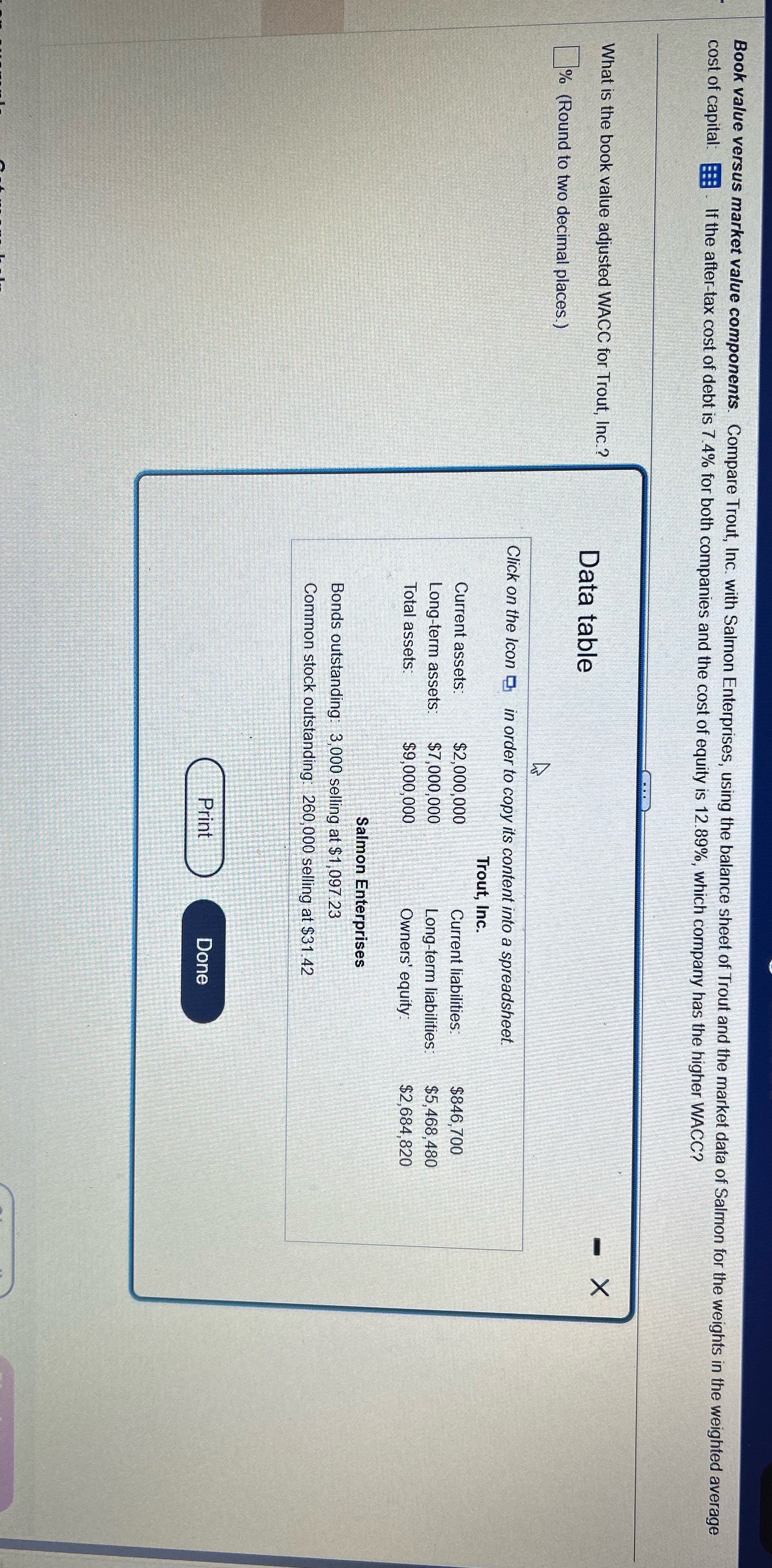 Help on questions 1, 2 and 3 Book value versus market value