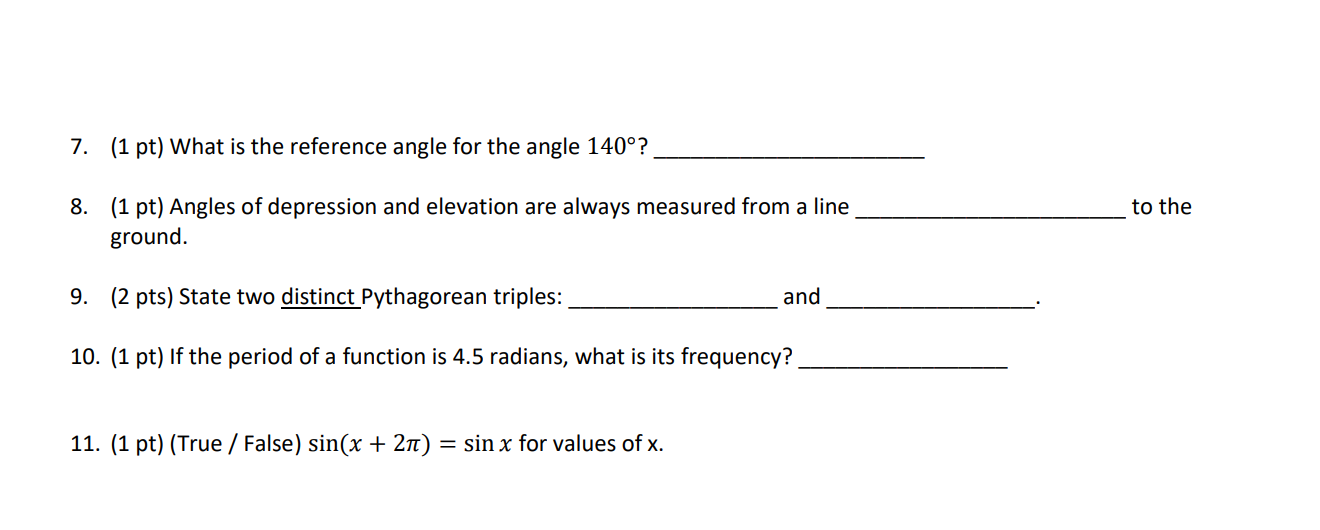 7. (1 pt) What is the reference angle for the angle